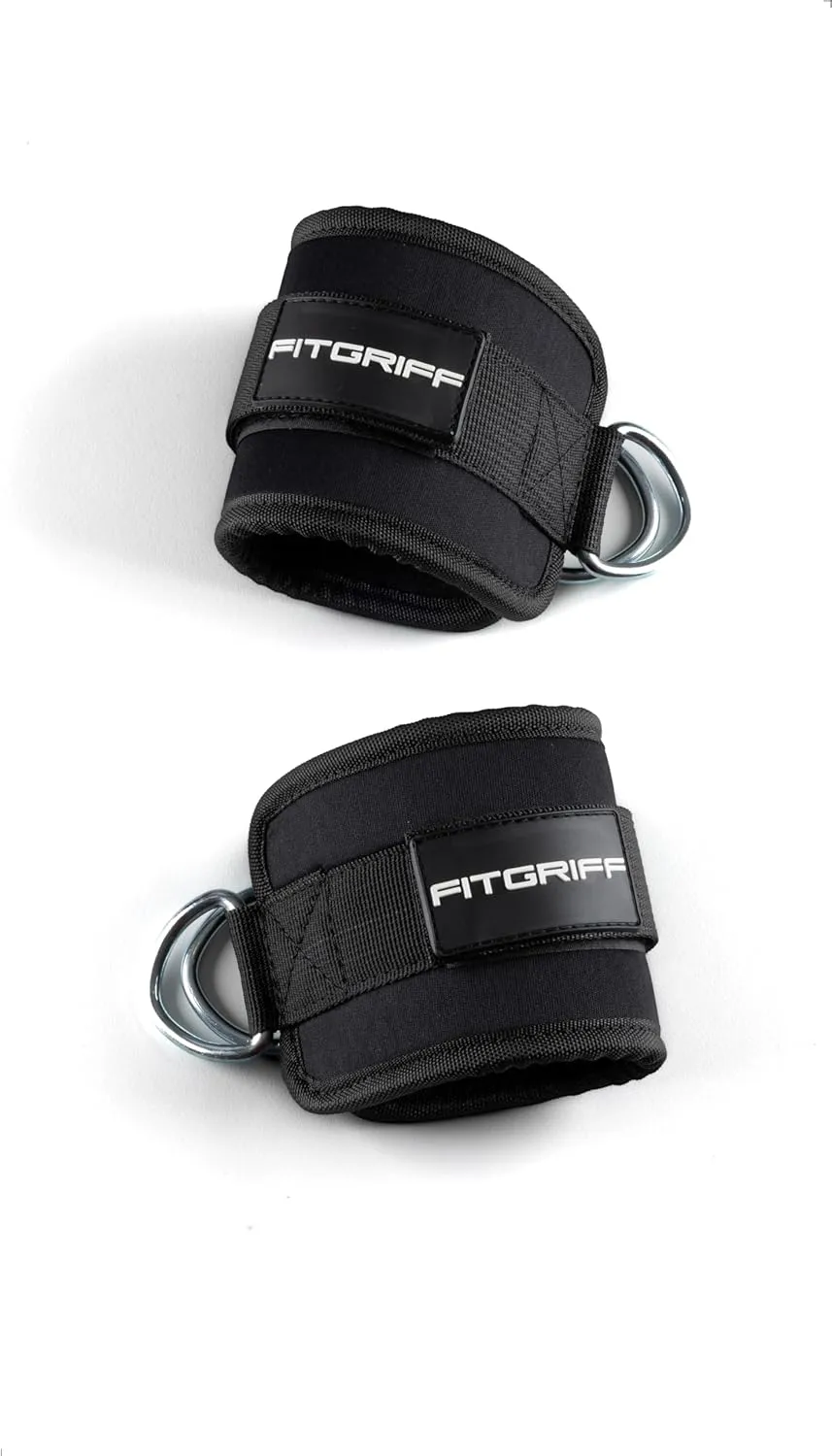 Fitgriff Ankle Straps V1 for Cable Machine (2 Pieces) - Gym Workout Equipment - Leg Pulley Attachment, Kickback Straps