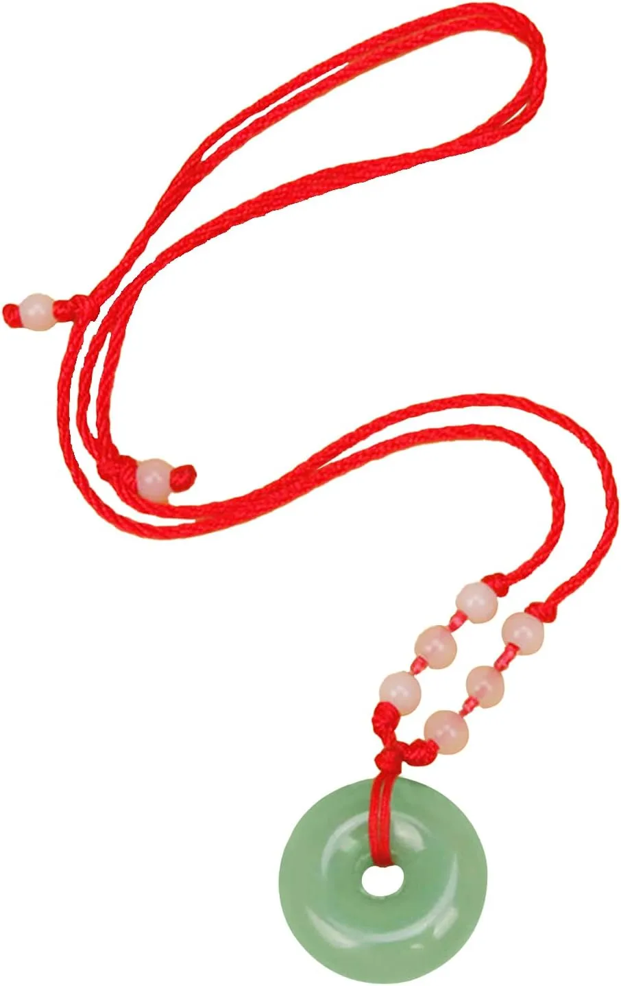 FORUBUS Green Jade Buddha Circle Red String Pendant Necklace - Chinese Traditional Amulet for Luck and Protection