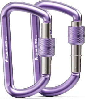 FresKaro 3inches Screw Locking Carabiners, Strong Tensile Strength 12kN/2698lbs, Lightweight, Rust-Free, D Shape Wide Opening Gate, Sturdy and Last Long, Assorted Colors