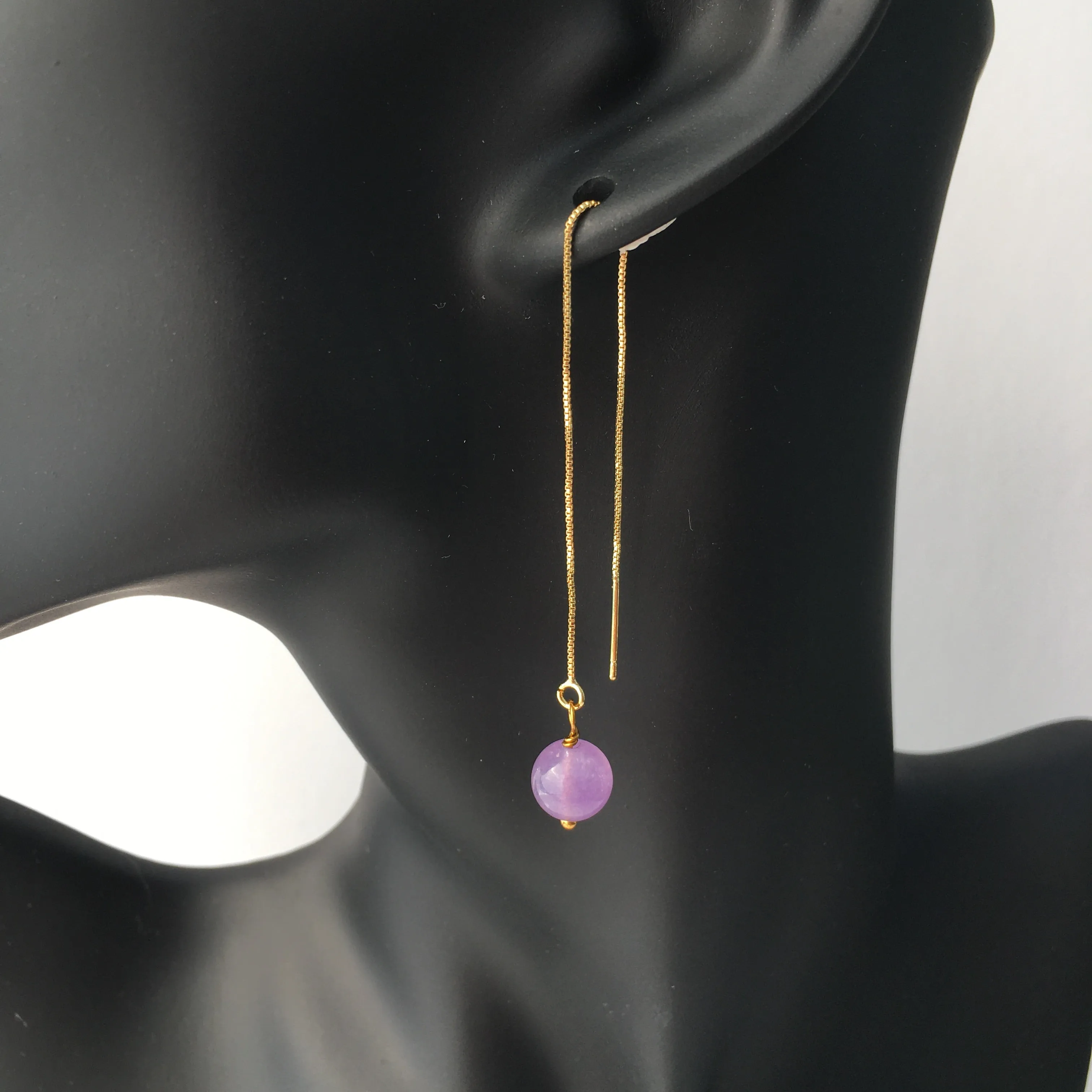 Genuine Natural Light Amethyst Gold Plated Threader Earrings, Pair Lavender Amethyst