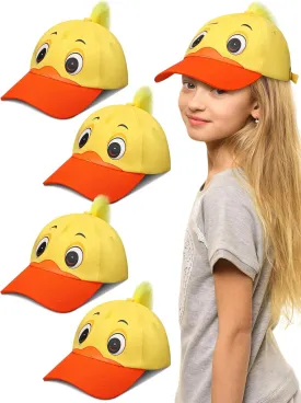 Geyoga 4 Pack Funny Rubber Duck Hats Ducky Shaped Baseball Cap Yellow Duck Print Costume Cute Baseball Hat with Adjustable Snap Back for Kids Girls Boys Themed Birthday Party