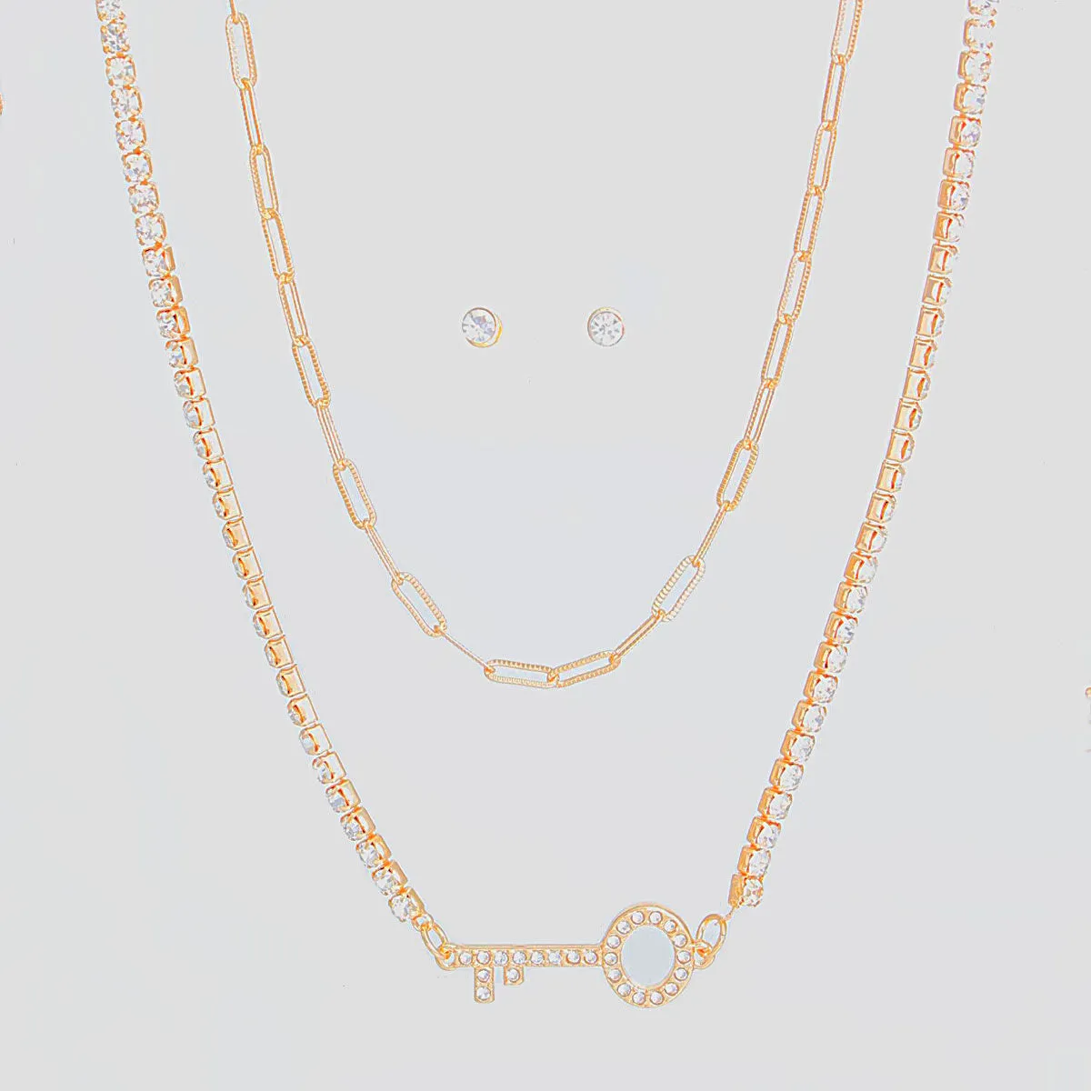 Gold 2 Layer Key Necklace Set