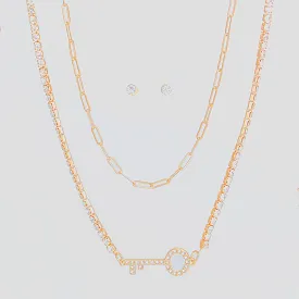 Gold 2 Layer Key Necklace Set