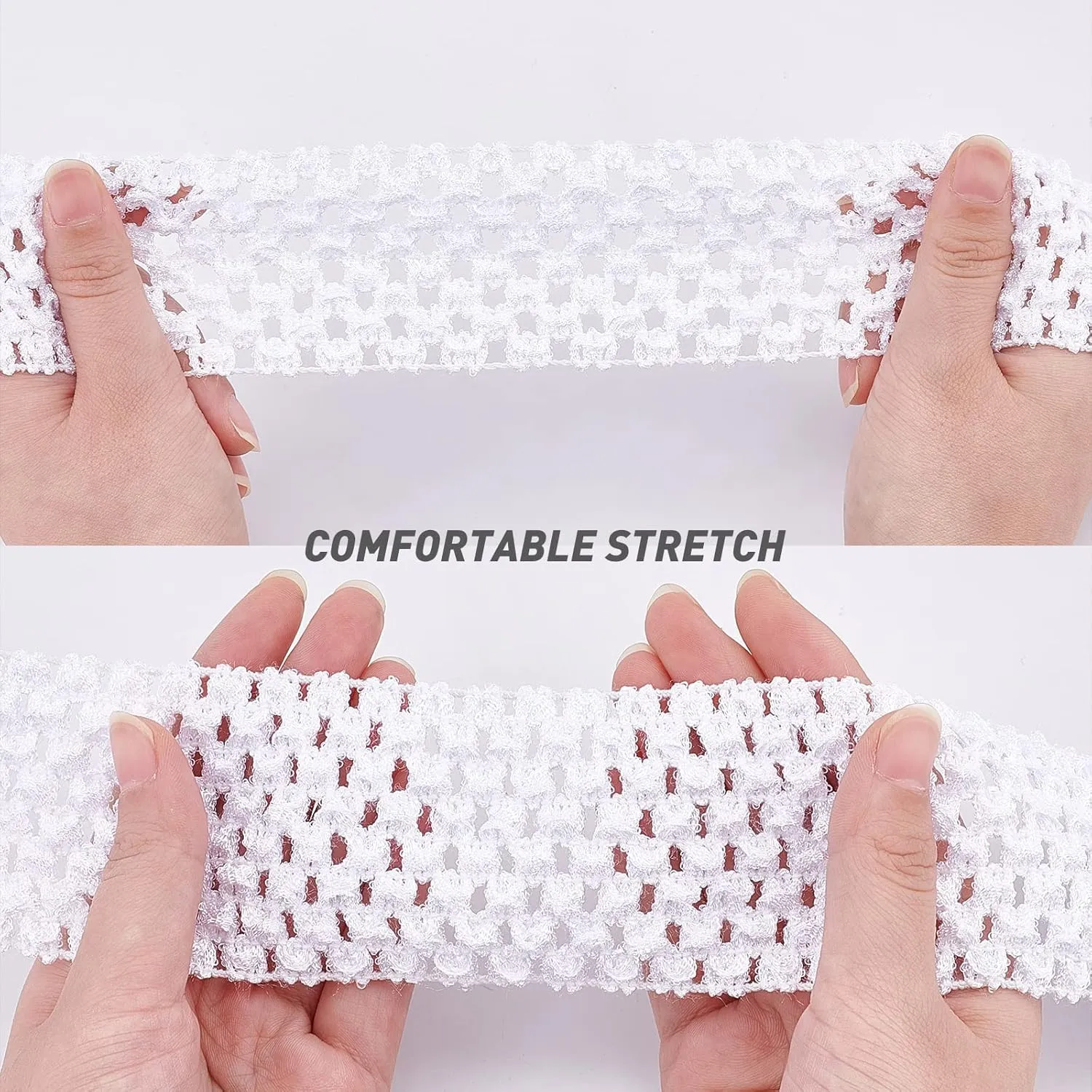 GORGECRAFT 1 Roll 5.5 Yards Wide Elastic Crochet Headband Ribbon 2.2" Crochet Stretch Trim Fabric for Hair Accessories Tube Top, White