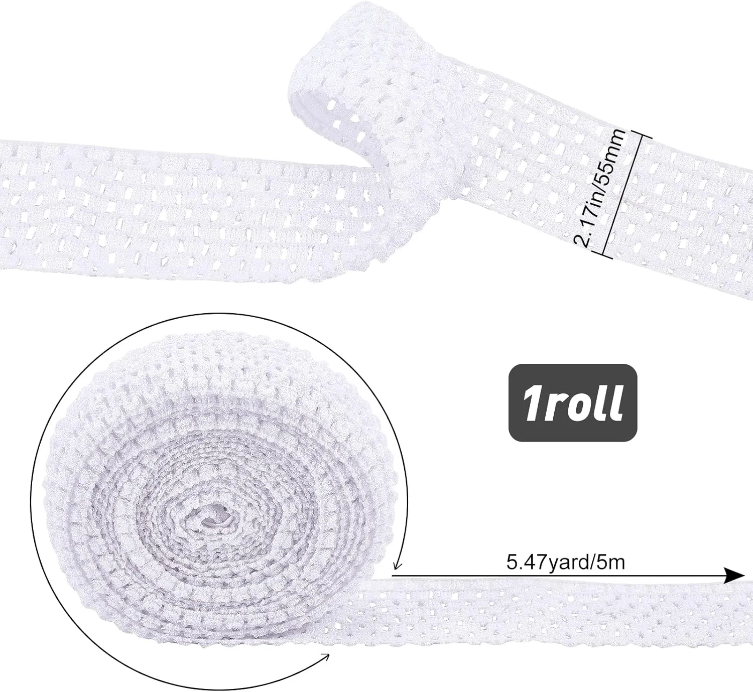 GORGECRAFT 1 Roll 5.5 Yards Wide Elastic Crochet Headband Ribbon 2.2" Crochet Stretch Trim Fabric for Hair Accessories Tube Top, White