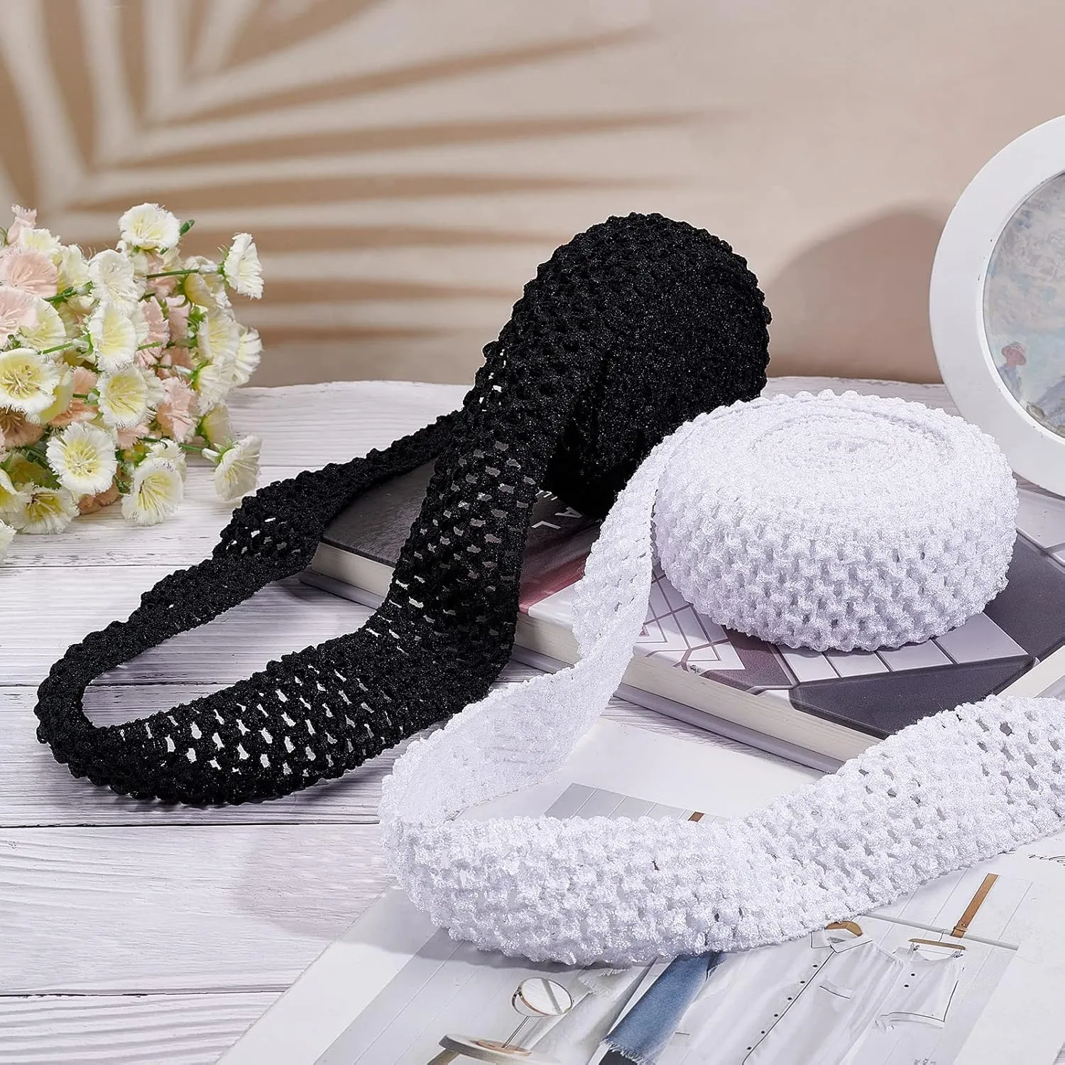 GORGECRAFT 1 Roll 5.5 Yards Wide Elastic Crochet Headband Ribbon 2.2" Crochet Stretch Trim Fabric for Hair Accessories Tube Top, White