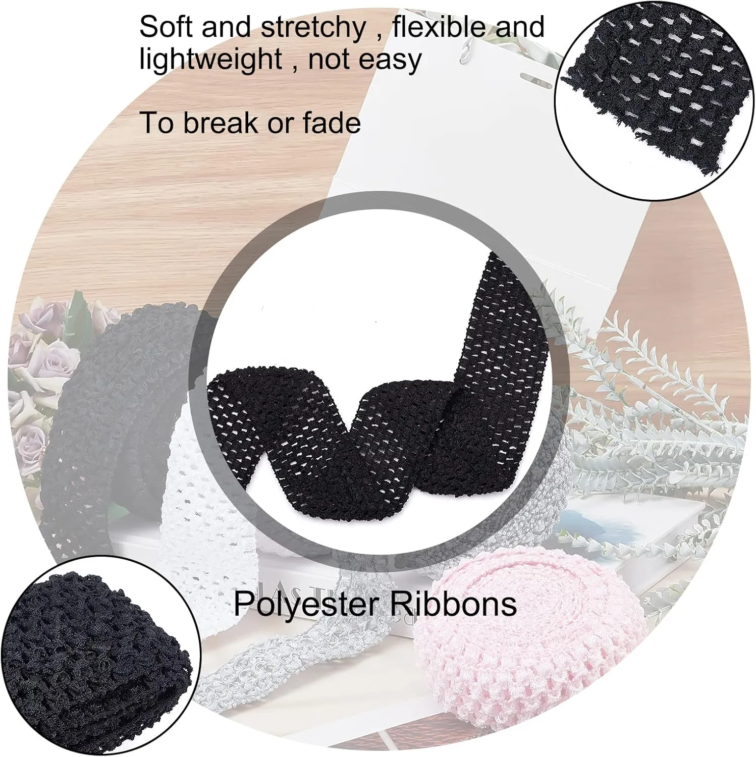 GORGECRAFT 5.5 Yards 2.8" Wide Elastic Crochet Headband Ribbon Crochet Stretch Trim Fabric for Hair Accessories Tube Top, Black