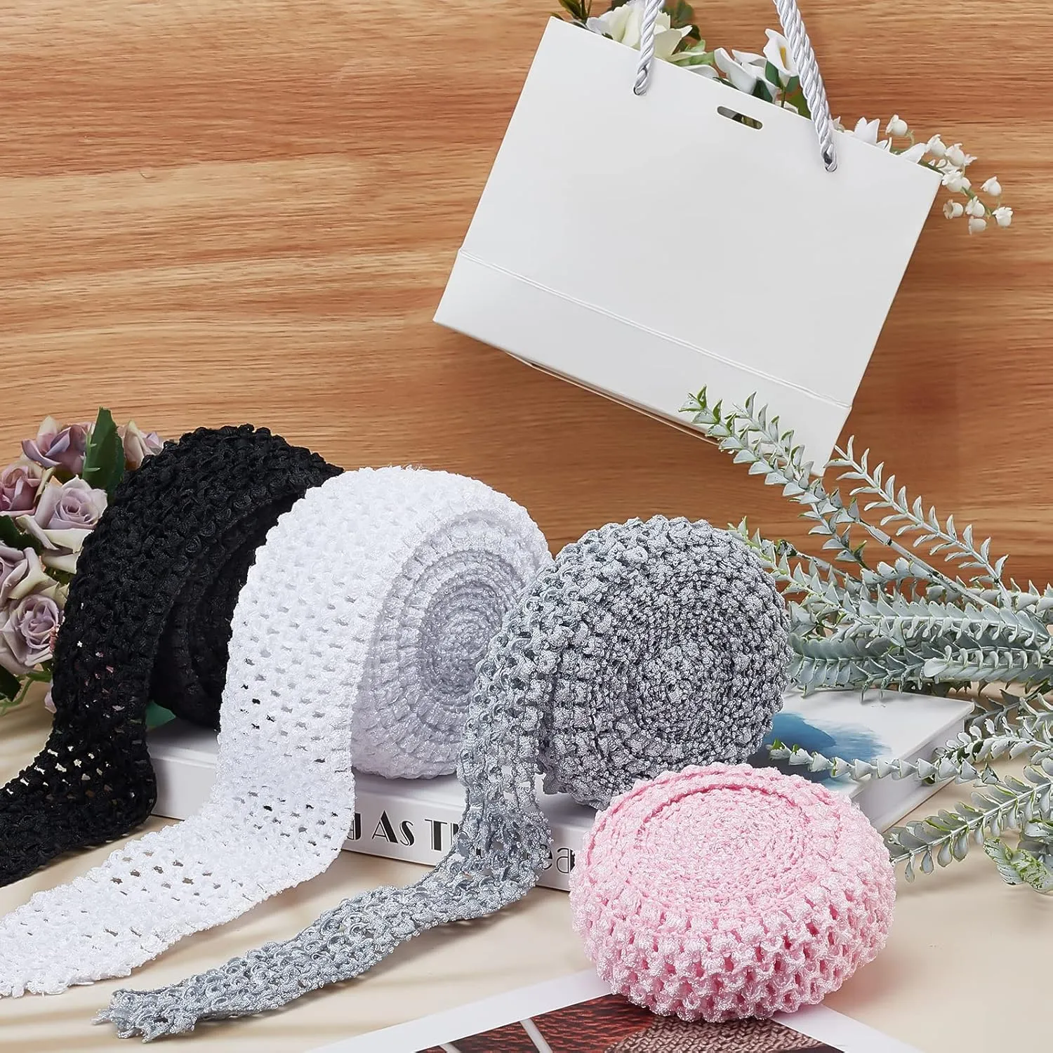 GORGECRAFT 5.5 Yards 2.8" Wide Elastic Crochet Headband Ribbon Crochet Stretch Trim Fabric for Hair Accessories Tube Top, Black
