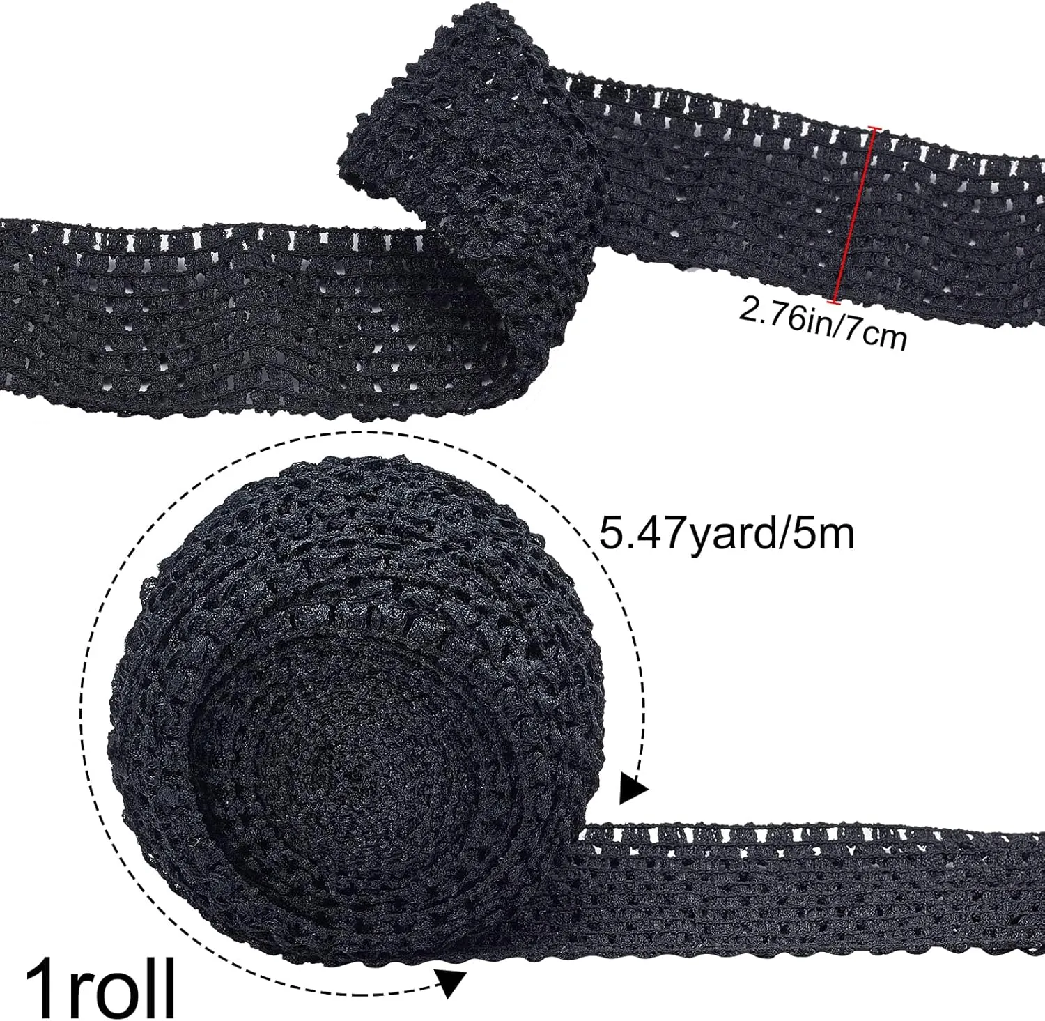GORGECRAFT 5.5 Yards 2.8" Wide Elastic Crochet Headband Ribbon Crochet Stretch Trim Fabric for Hair Accessories Tube Top, Black