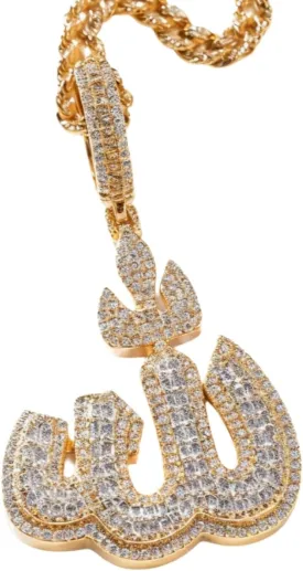 Iced Out Religious Allah Pendant Necklace with 24inches Chains For Men Women??Gold??