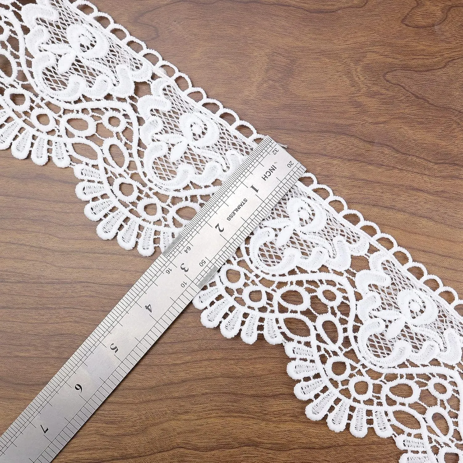 IDONGCAI White French Lace Trim, 3 Yards Floral Wedding Applique, Crown Pattern,Scalloped Edge, Decorative Embroidered Lace White