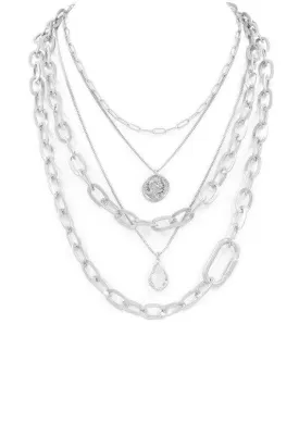 Layered Metal Chain Charm Necklace