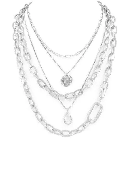 Layered Metal Chain Charm Necklace