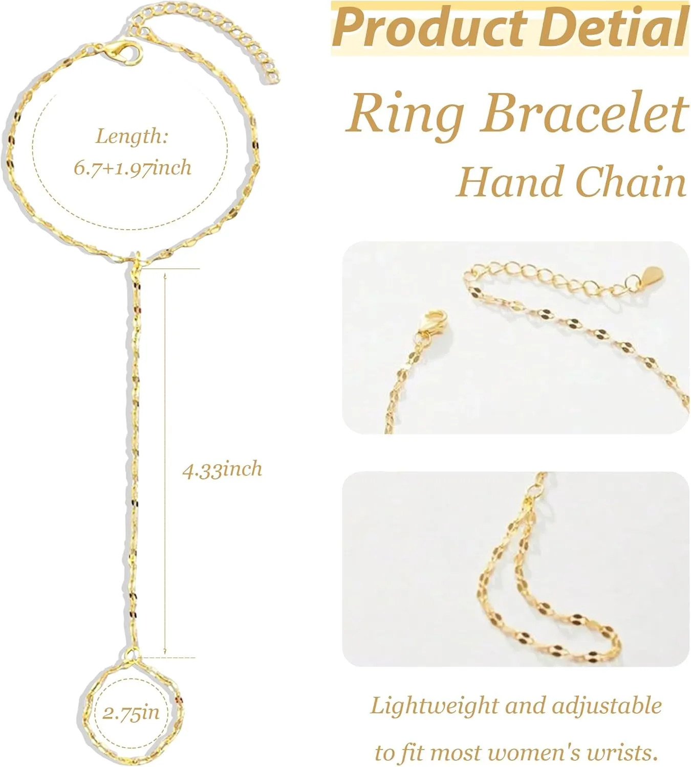 Long tiantian Hand Chain Bracelet Gold Bracelets for Women Link Chain Bracelets Trendy Finger Ring Slave Bracelet Jewelry Gifts