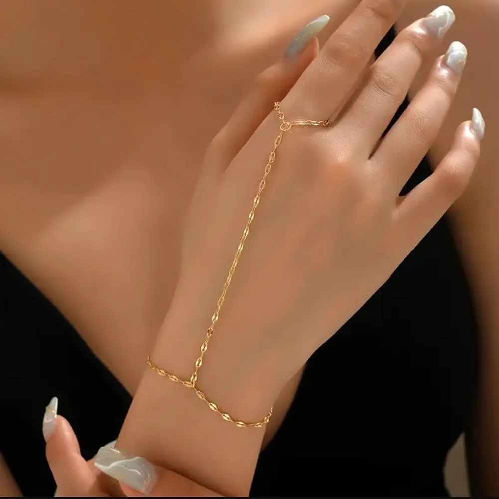 Long tiantian Hand Chain Bracelet Gold Bracelets for Women Link Chain Bracelets Trendy Finger Ring Slave Bracelet Jewelry Gifts