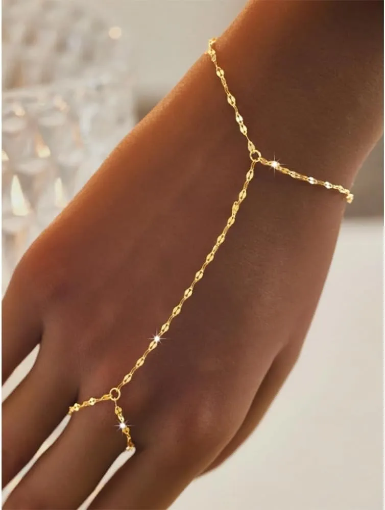 Long tiantian Hand Chain Bracelet Gold Bracelets for Women Link Chain Bracelets Trendy Finger Ring Slave Bracelet Jewelry Gifts