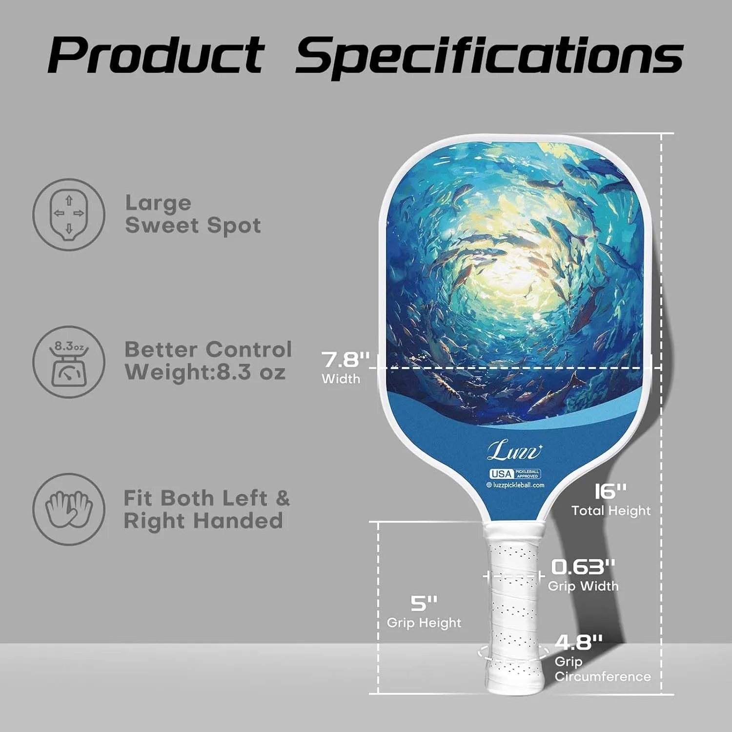 LUZZ Pickleball Paddles, T700 Carbon Fiber Pickleball Paddle Sandblasted Surface with Honeycomb Core Pickle Ball Rackets for Ultimate Spin & Control
