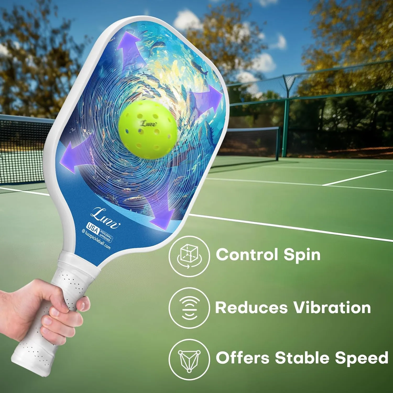 LUZZ Pickleball Paddles, T700 Carbon Fiber Pickleball Paddle Sandblasted Surface with Honeycomb Core Pickle Ball Rackets for Ultimate Spin & Control