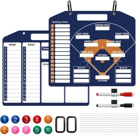 Magnetic Baseball Coach Clipboard, Double-Sided Dry Erase Baseball Lineup Board for Softball Dugout Board Baseball Coaching Board with 30 Lineup Card/ 10 Magnet/2 Marker/2 Hook