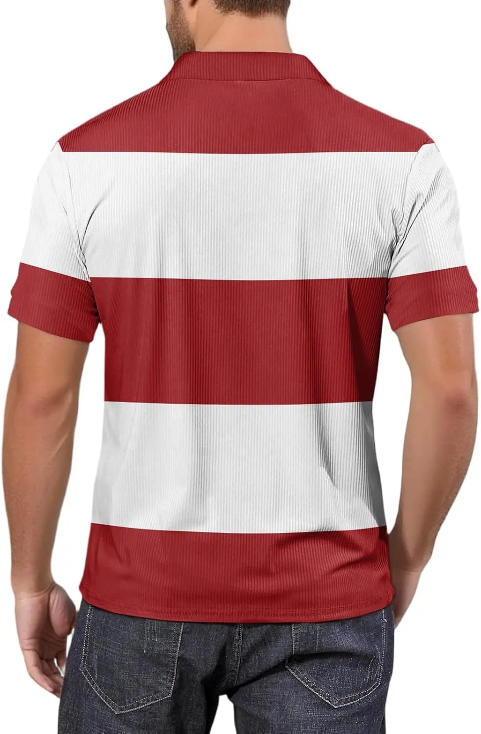 Men's Polo Shirts Short Sleeve V Neck Vintage Striped Casual Golf Polo Classic Collared T Shirts