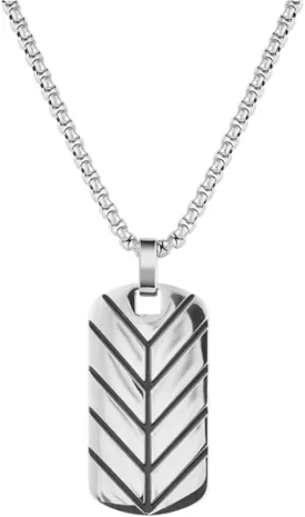 Men's Stainless Steel Feather Design Dog Tag Pendant Necklace