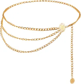 Multilayer Metal Waist Chain, Gold Chain Belt for Women Adjustable Body Waist Link Belts Dress Belts Fashion Body Link Belts Sunflower Waist Chain Belt for Dress Jeans