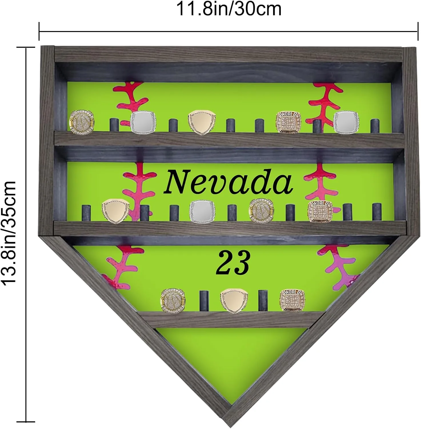 Personalized Ring Display Case Custom Name Number Baseball Softball Championship Ring Storage Stand, Wood Medal Wall Mount Display Holder for Trophy & Medal Gift Display Case for Men Dad