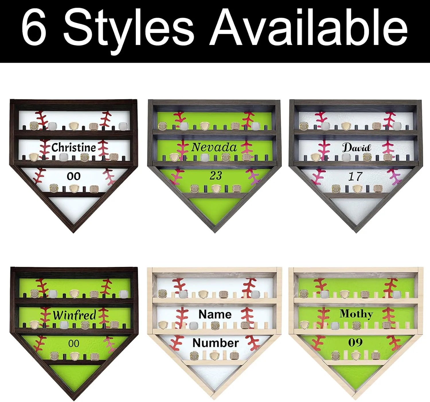 Personalized Ring Display Case Custom Name Number Baseball Softball Championship Ring Storage Stand, Wood Medal Wall Mount Display Holder for Trophy & Medal Gift Display Case for Men Dad