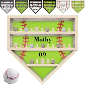 Personalized Ring Display Case Custom Name Number Baseball Softball Championship Ring Storage Stand, Wood Medal Wall Mount Display Holder for Trophy & Medal Gift Display Case for Men Dad