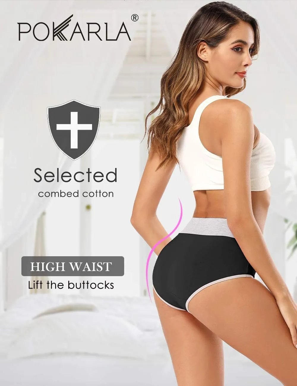 POKARLA Womens Cotton Underwear High Waist Full Coverage Briefs Soft Breathable Postpartum Panties Stretch Underpants