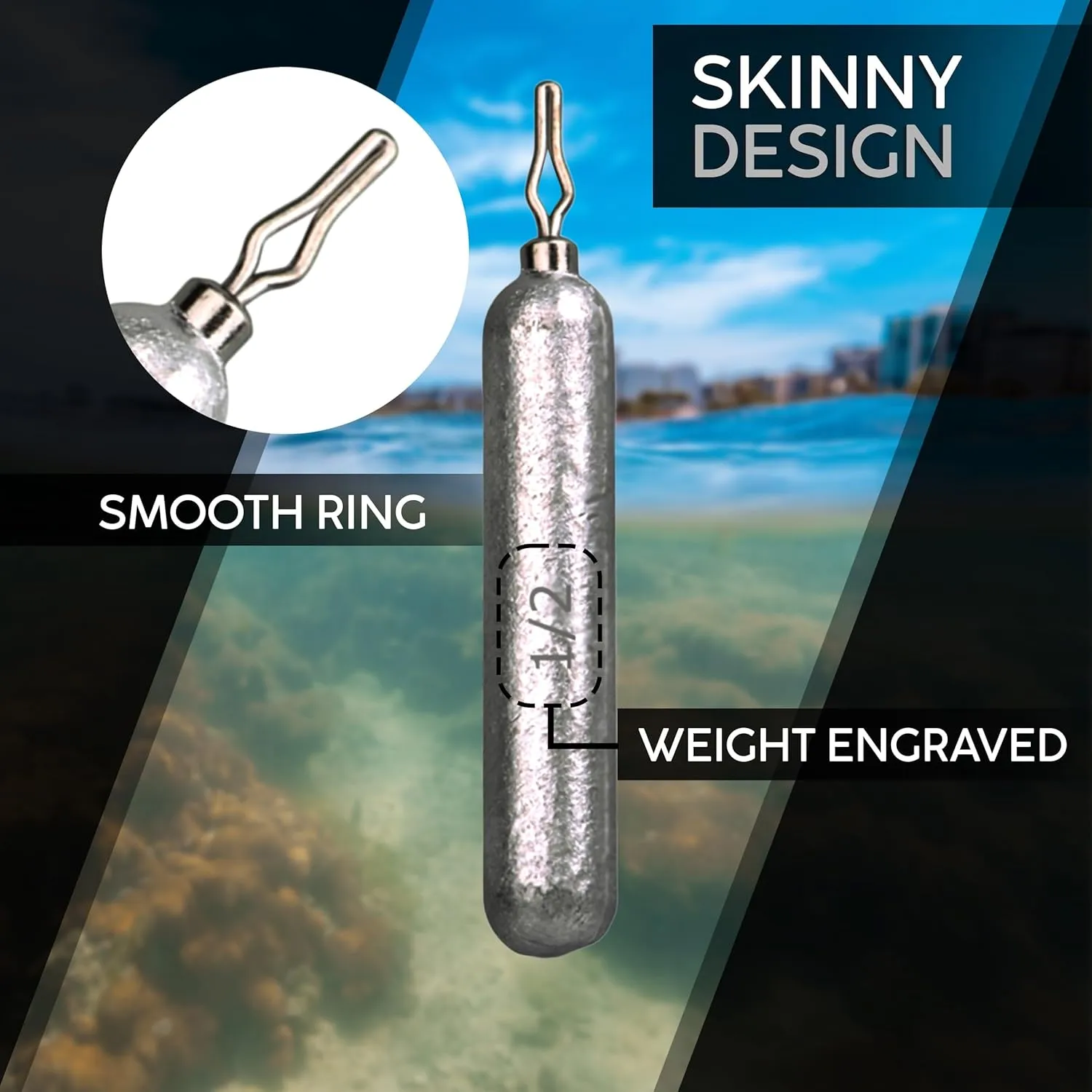 Reaction Tackle Drop Shot Weights - Saltwater and Freshwater Dropshot Fishing Sinkers - Skinny Pencil Shaped - Snagless Sinker Rig Fishing Weights for Bass Fishing Lures or Other Fish