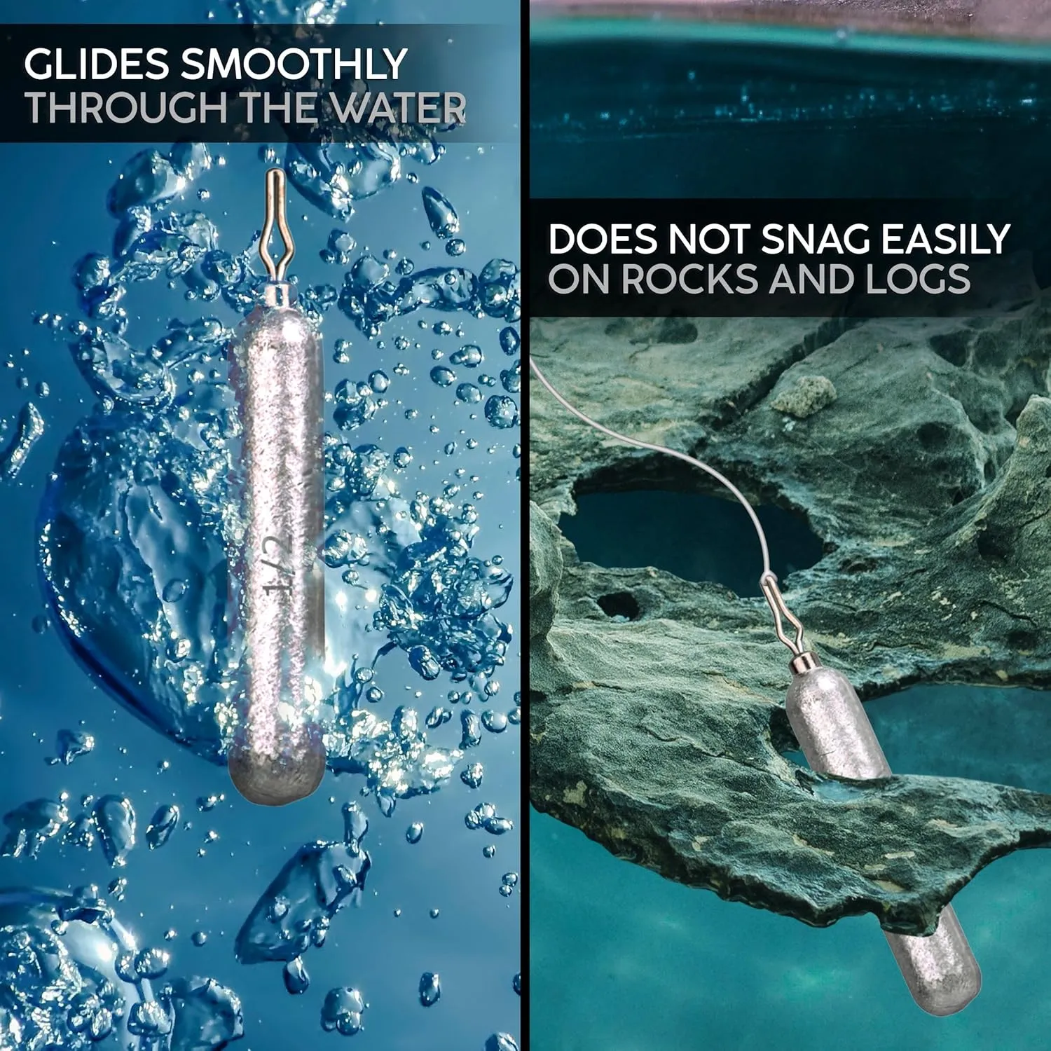 Reaction Tackle Drop Shot Weights - Saltwater and Freshwater Dropshot Fishing Sinkers - Skinny Pencil Shaped - Snagless Sinker Rig Fishing Weights for Bass Fishing Lures or Other Fish
