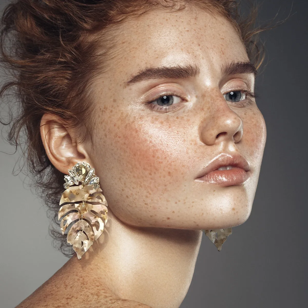 Rose Palm Leaf Drop Earrings