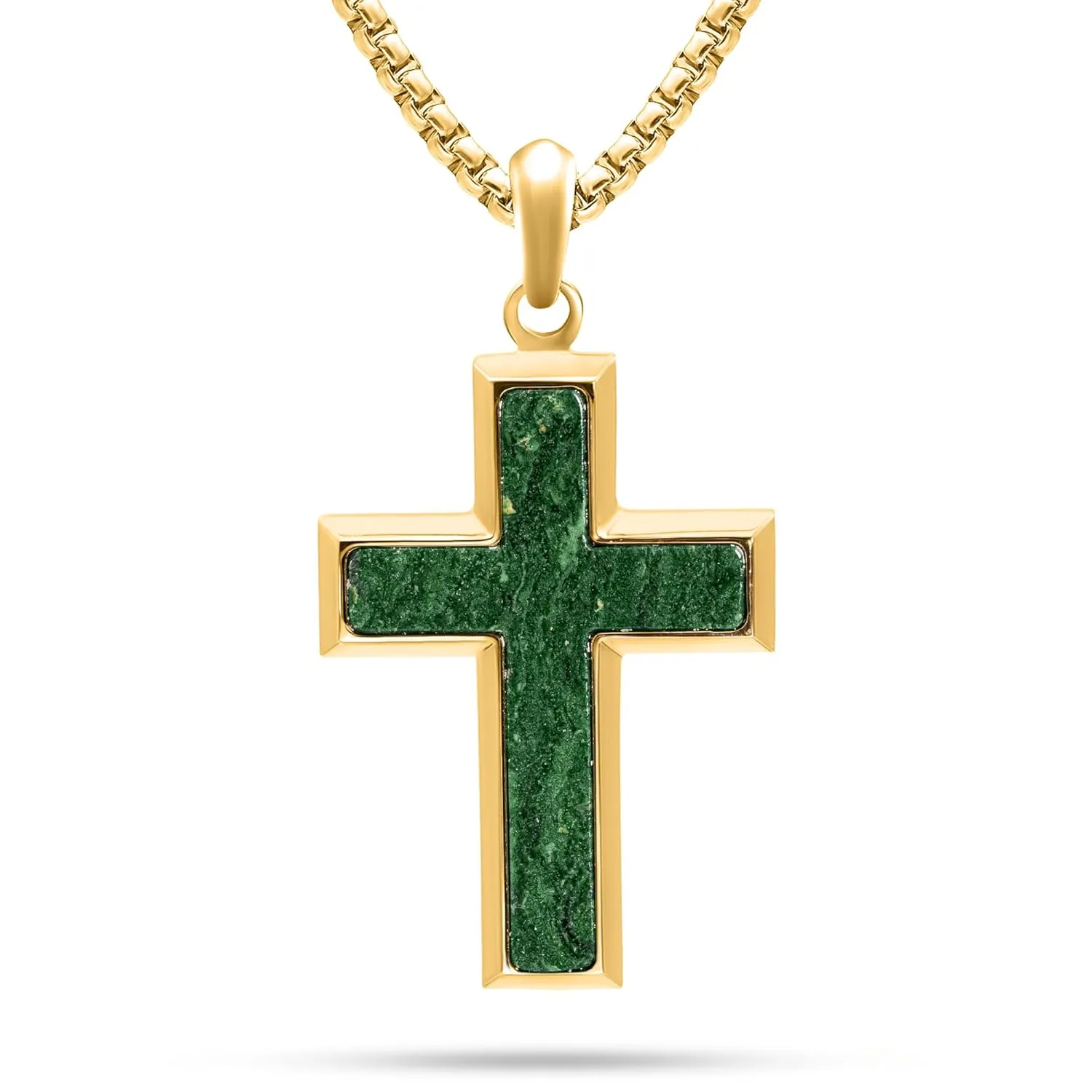 RTZN? Jade Cross Necklace for Men ?C Premium Mens Pendant Necklaces ?C Green Jade Cross Pendant for Men with Stainless Steel Chain 22" Inch 2" Extension ?C Luxurious 18K Gold Plated Mens Jewelry Necklace
