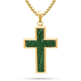 RTZN? Jade Cross Necklace for Men ?C Premium Mens Pendant Necklaces ?C Green Jade Cross Pendant for Men with Stainless Steel Chain 22" Inch 2" Extension ?C Luxurious 18K Gold Plated Mens Jewelry Necklace