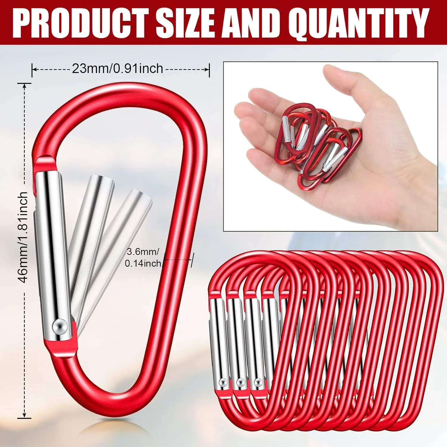 Shimeyao 180 Pcs 1.8" Small Aluminum Clip Keychain Buckle Clip Bulk Mini Aluminum D Ring Shape Small Lock Spring Snap Hook