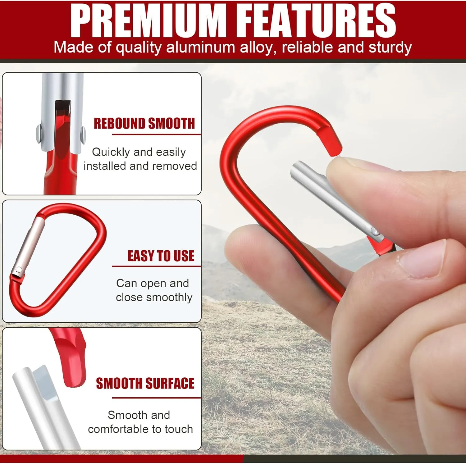 Shimeyao 180 Pcs 1.8" Small Aluminum Clip Keychain Buckle Clip Bulk Mini Aluminum D Ring Shape Small Lock Spring Snap Hook