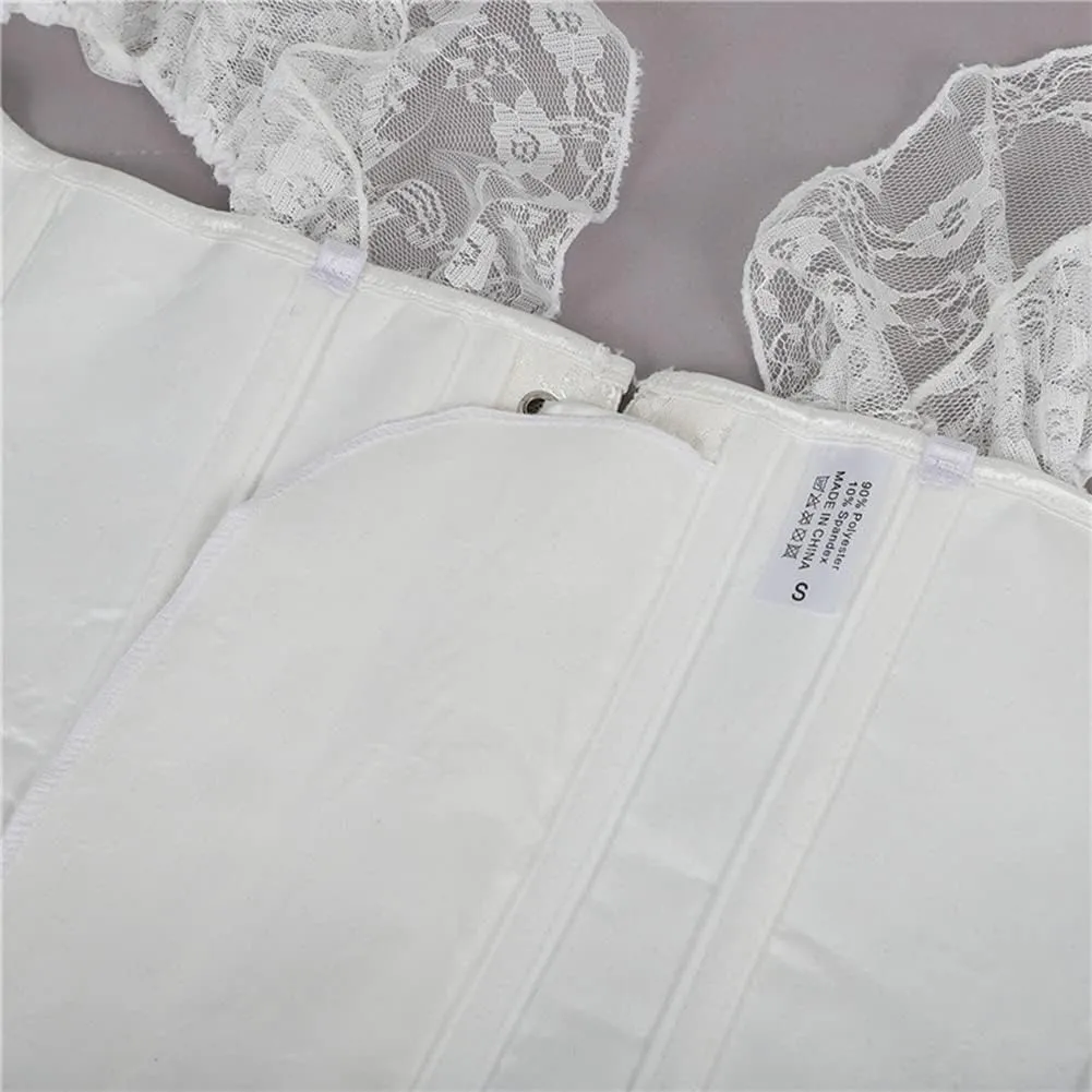 SHYMMUO Women Corset Top with Lace Sleeve Lace Up Sexy Bustier Lingerie Waist Trainer Costume Tops