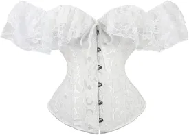 SHYMMUO Women Corset Top with Lace Sleeve Lace Up Sexy Bustier Lingerie Waist Trainer Costume Tops
