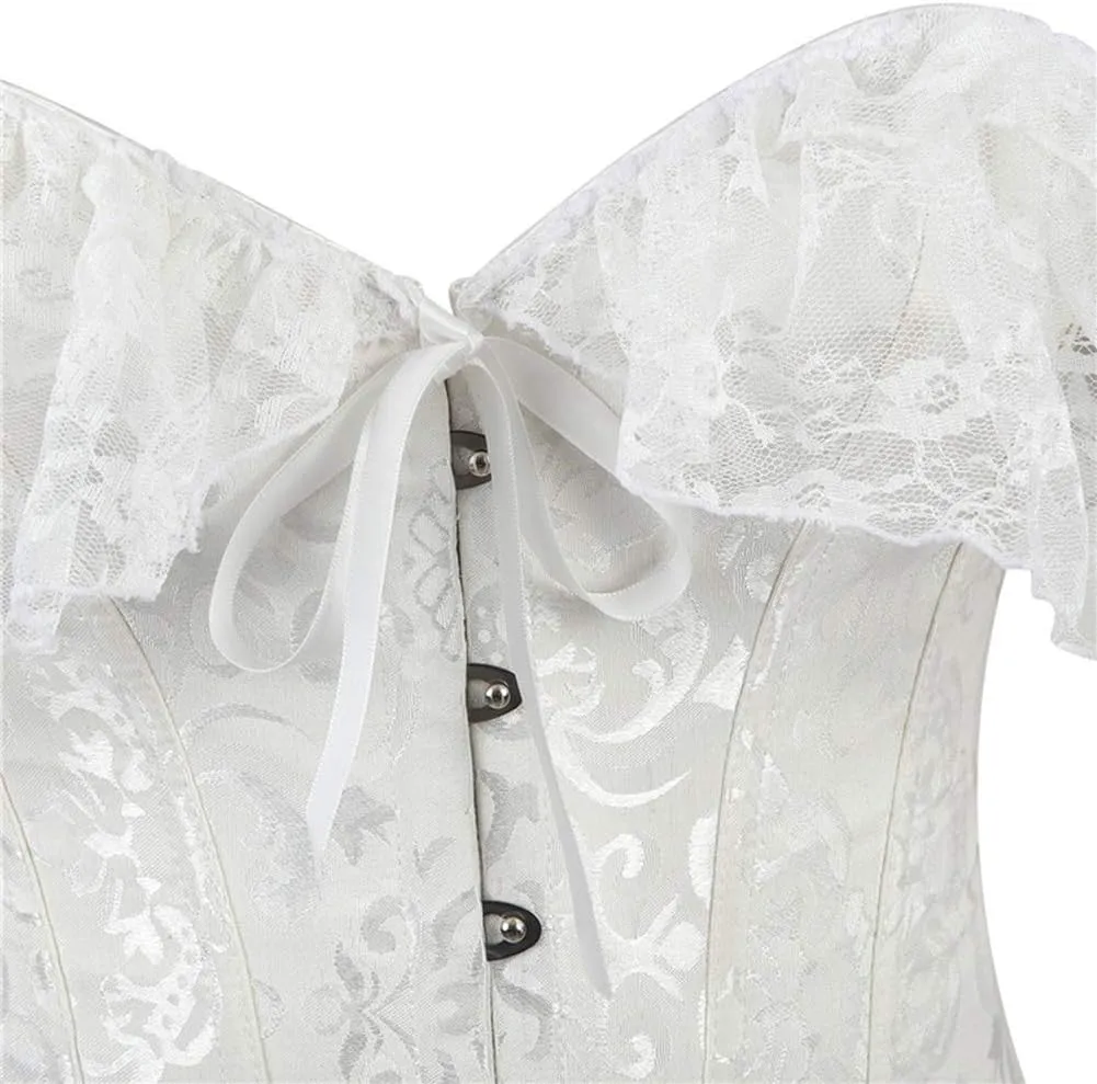 SHYMMUO Women Corset Top with Lace Sleeve Lace Up Sexy Bustier Lingerie Waist Trainer Costume Tops