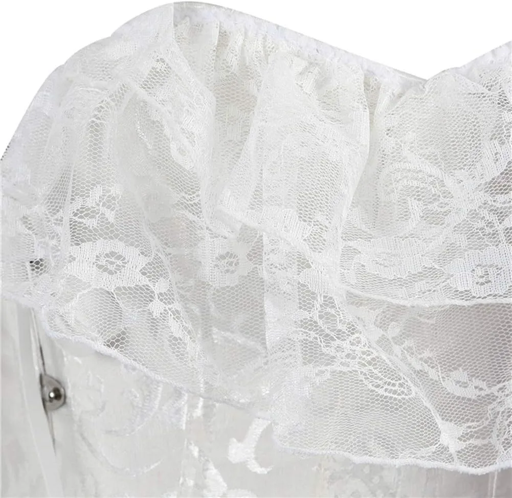 SHYMMUO Women Corset Top with Lace Sleeve Lace Up Sexy Bustier Lingerie Waist Trainer Costume Tops