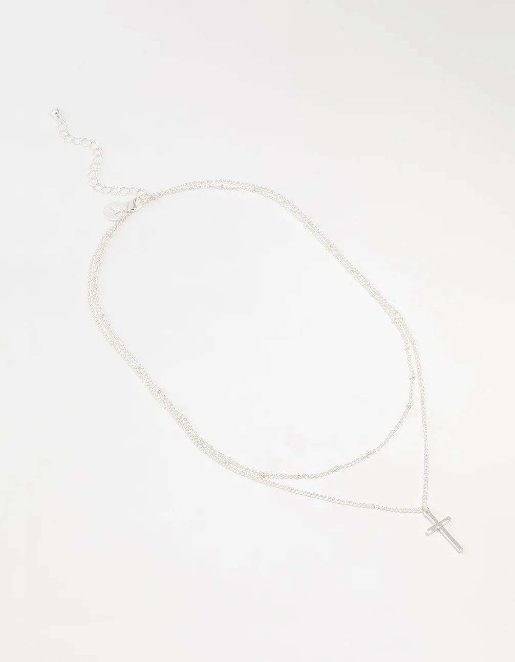 Silver Ball Chain Cross Layered Necklace