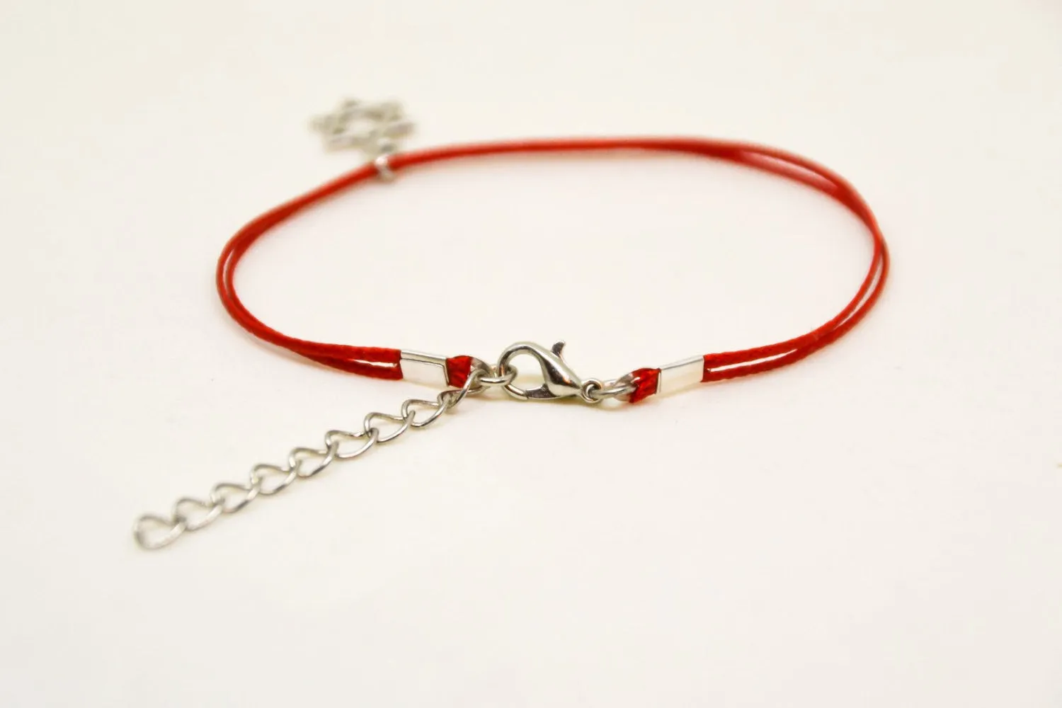 Silver Star of David bracelet, red cord, handmade gift for her