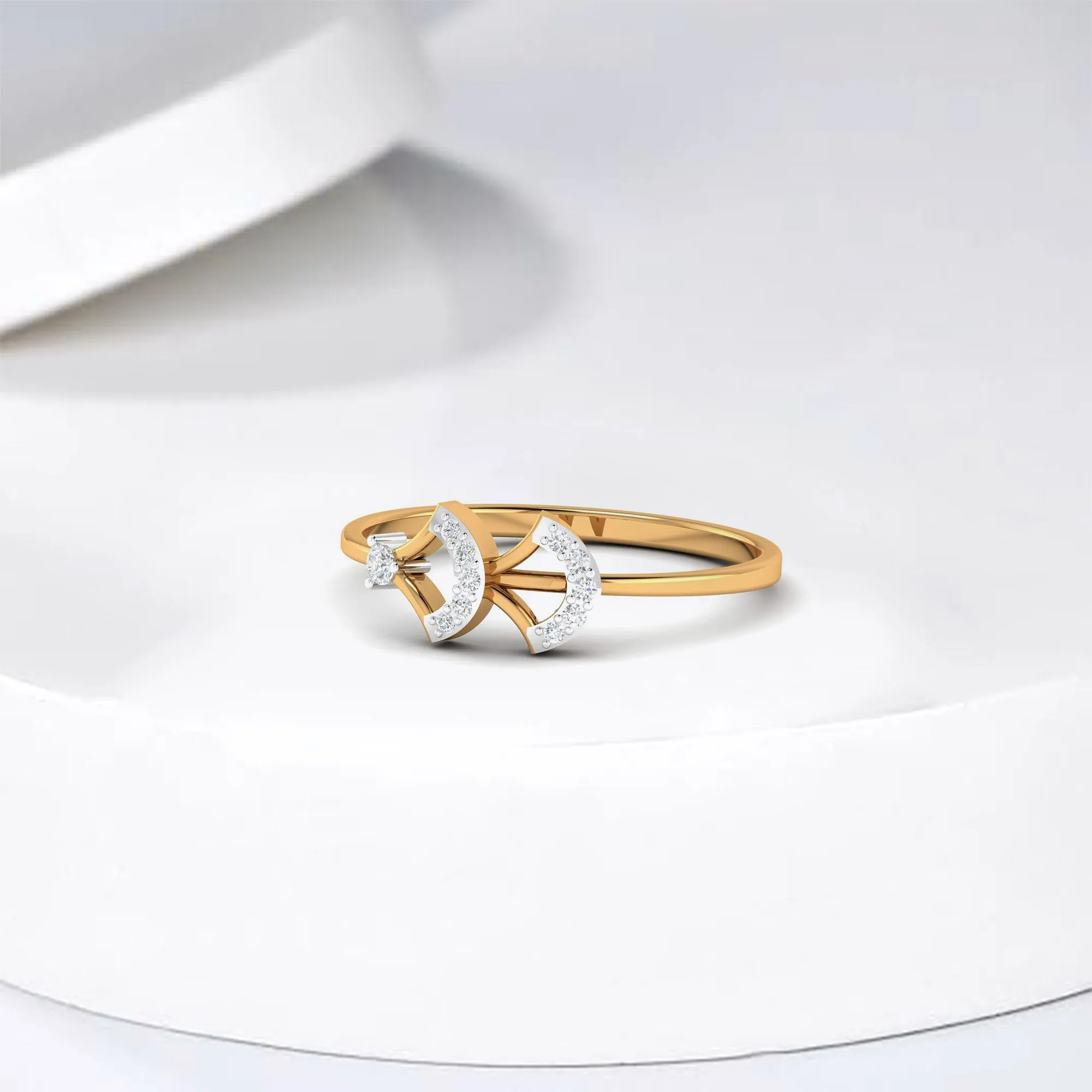 Silver Yellow Gold Adjustable Dual Crescent Open-Ended Diamond Ring for Women