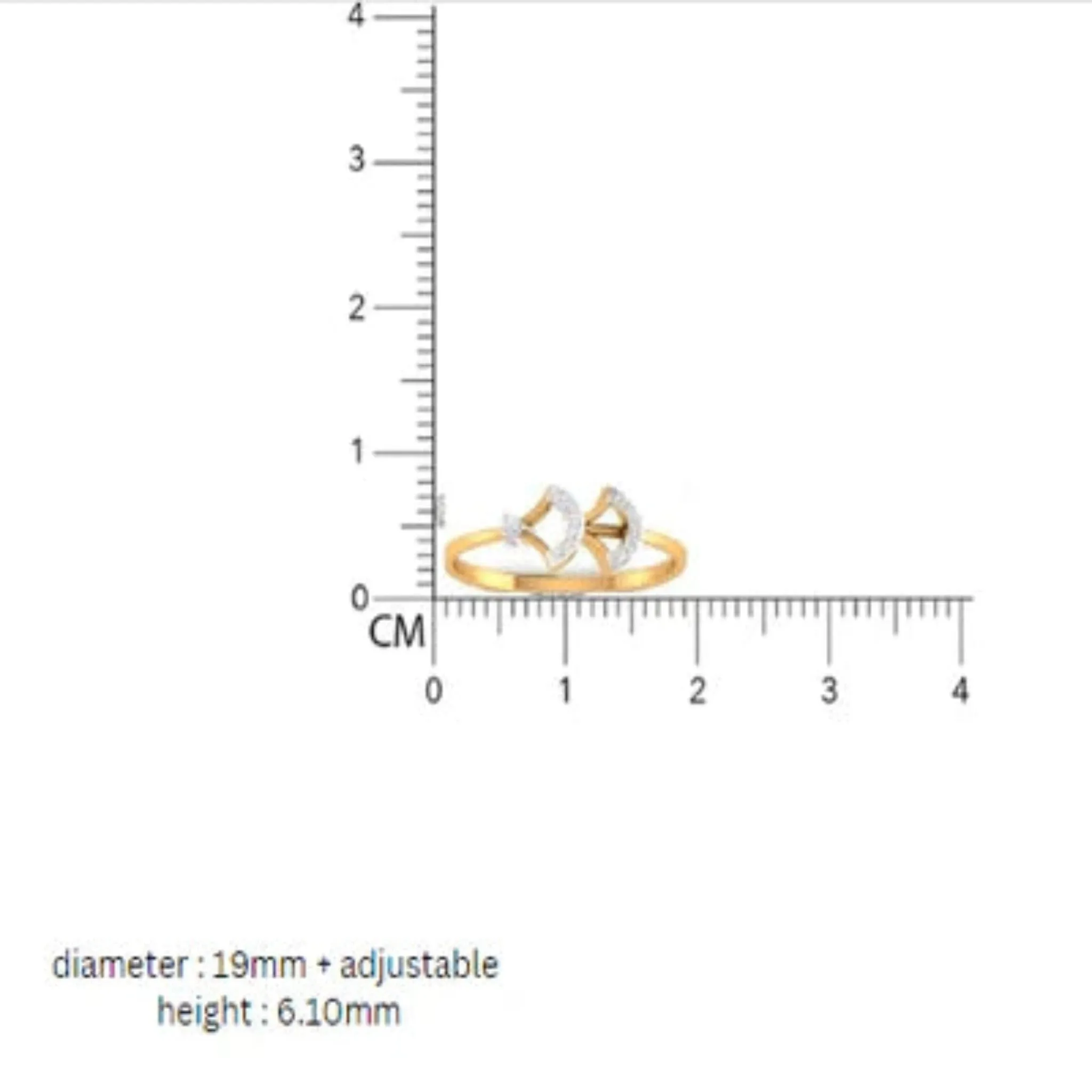 Silver Yellow Gold Adjustable Dual Crescent Open-Ended Diamond Ring for Women