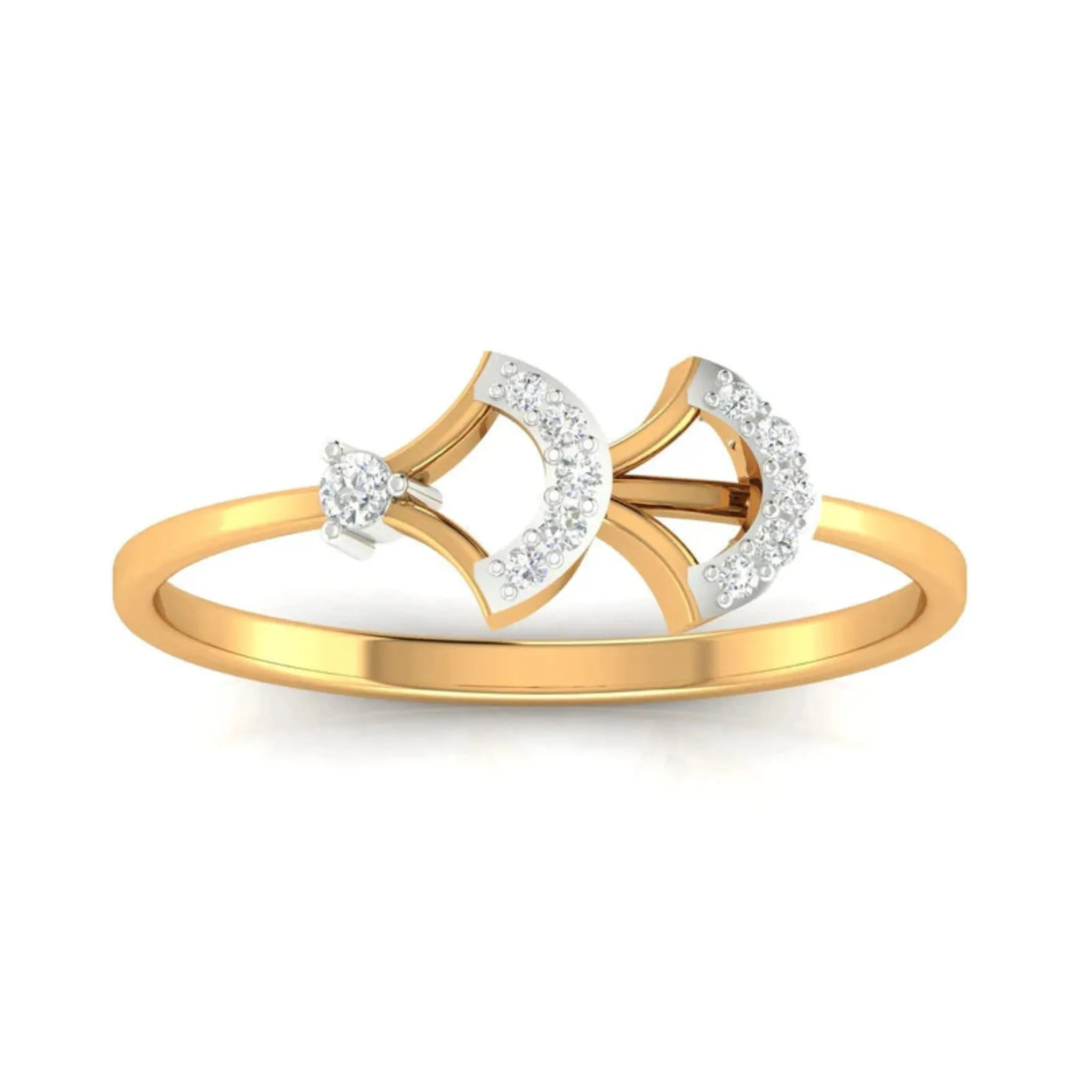 Silver Yellow Gold Adjustable Dual Crescent Open-Ended Diamond Ring for Women