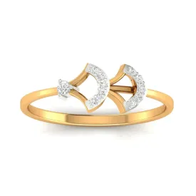 Silver Yellow Gold Adjustable Dual Crescent Open-Ended Diamond Ring for Women