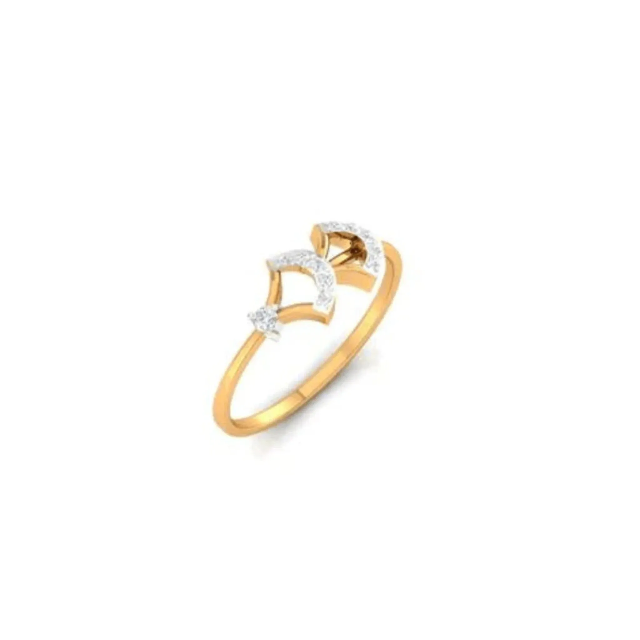 Silver Yellow Gold Adjustable Dual Crescent Open-Ended Diamond Ring for Women