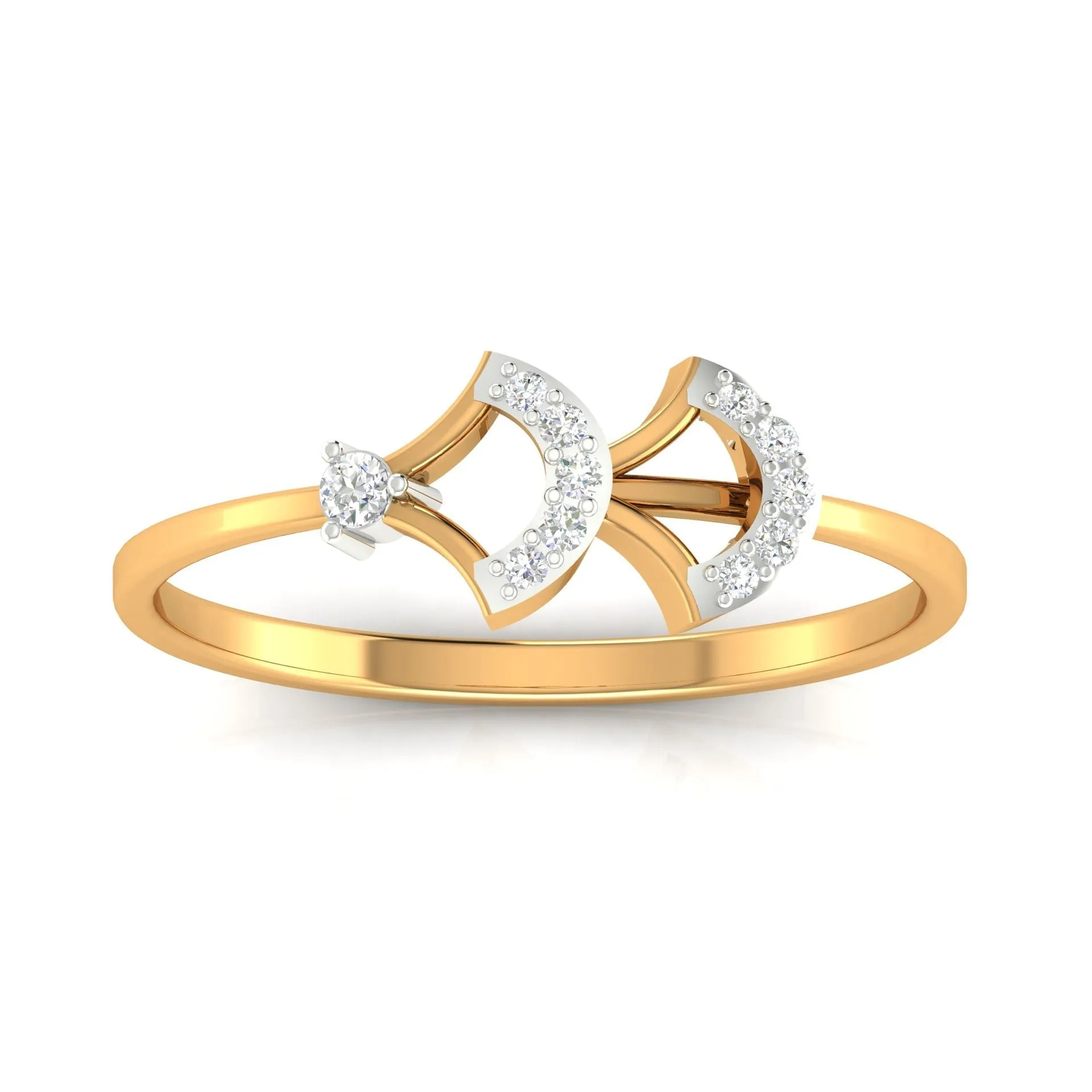 Silver Yellow Gold Adjustable Dual Crescent Open-Ended Diamond Ring for Women