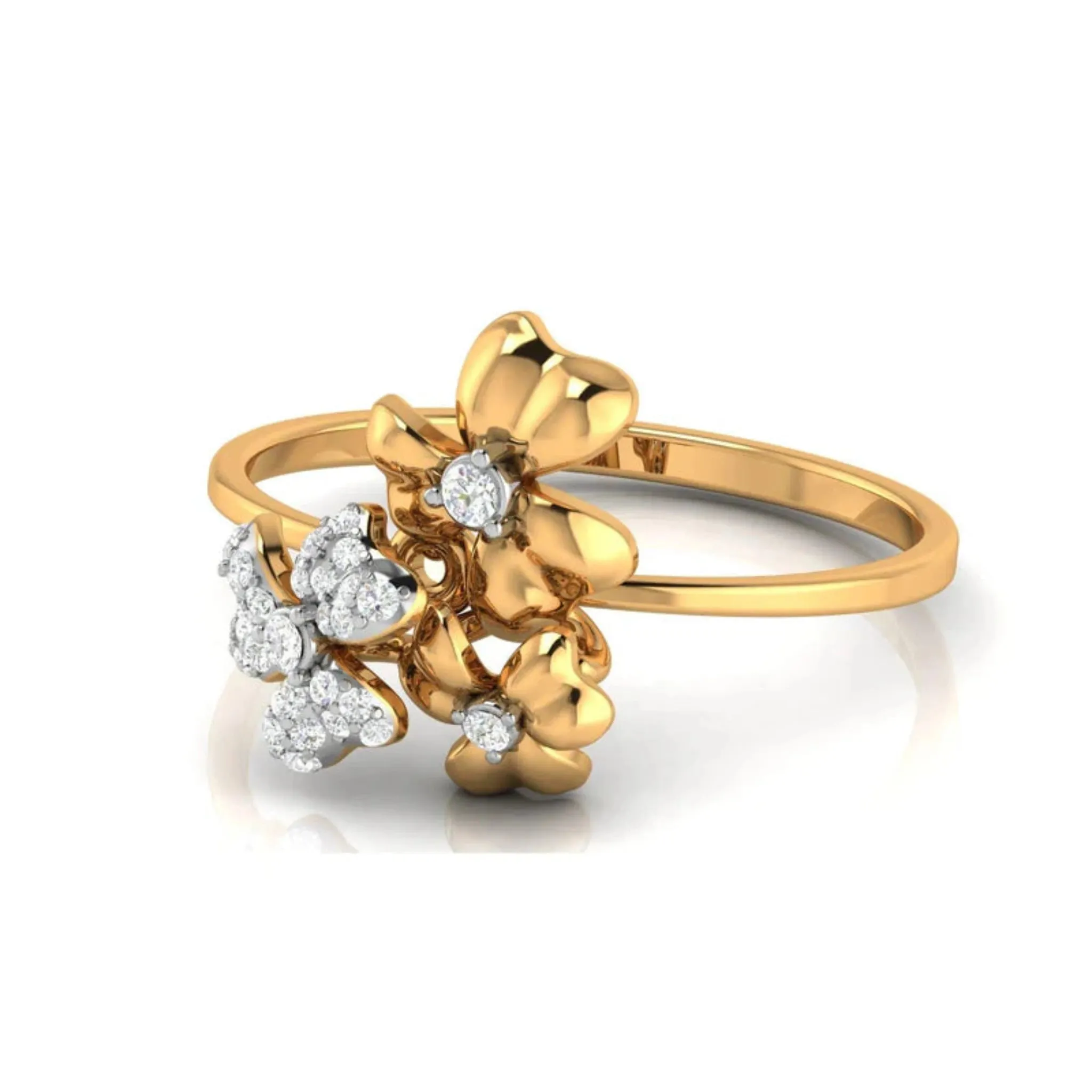 Silver Yellow Gold Adjustable Triple Flower Multi-Stone Diamond Sparkle Ring for Women